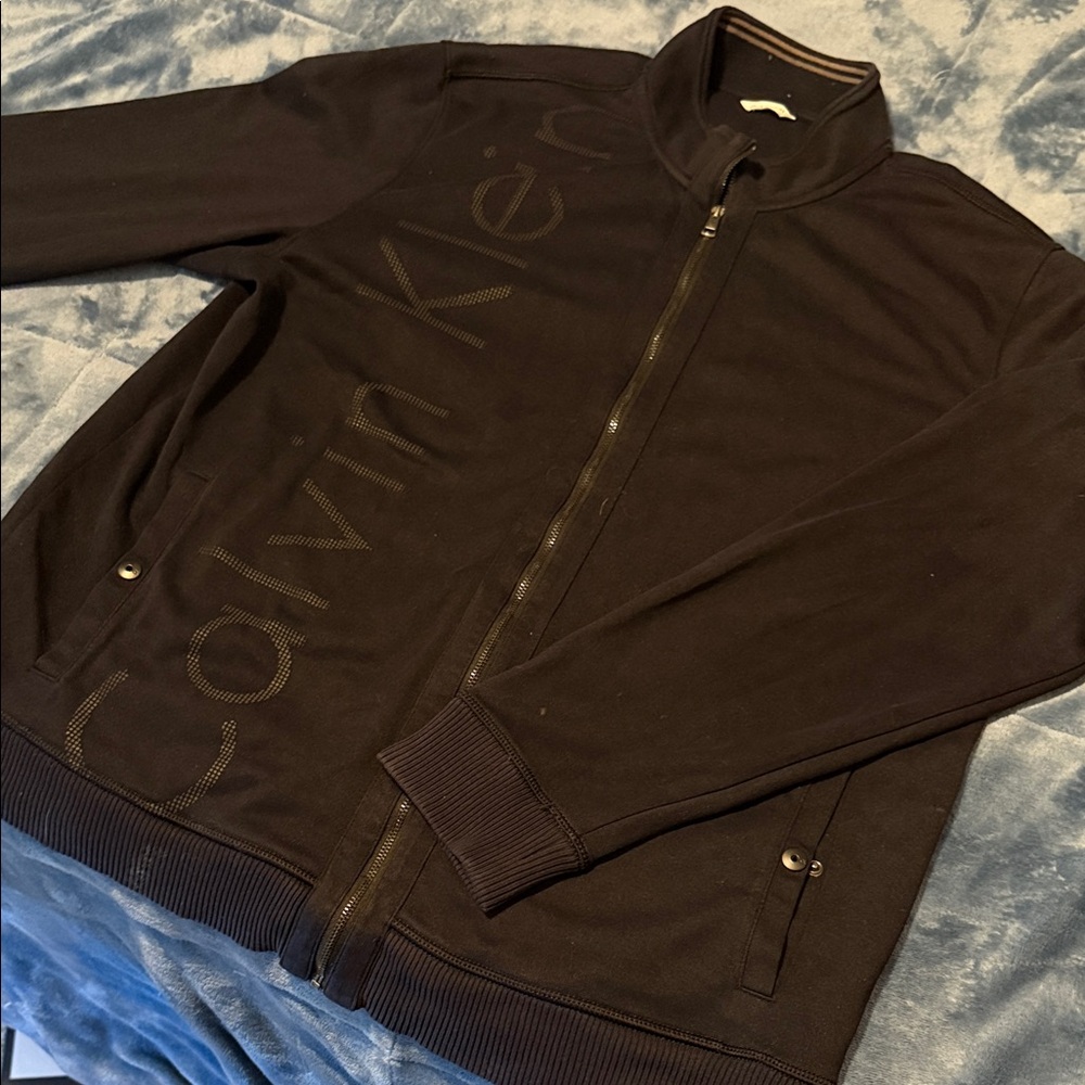 Calvin Klein Men's Dark Gray Zip-Up Sweater